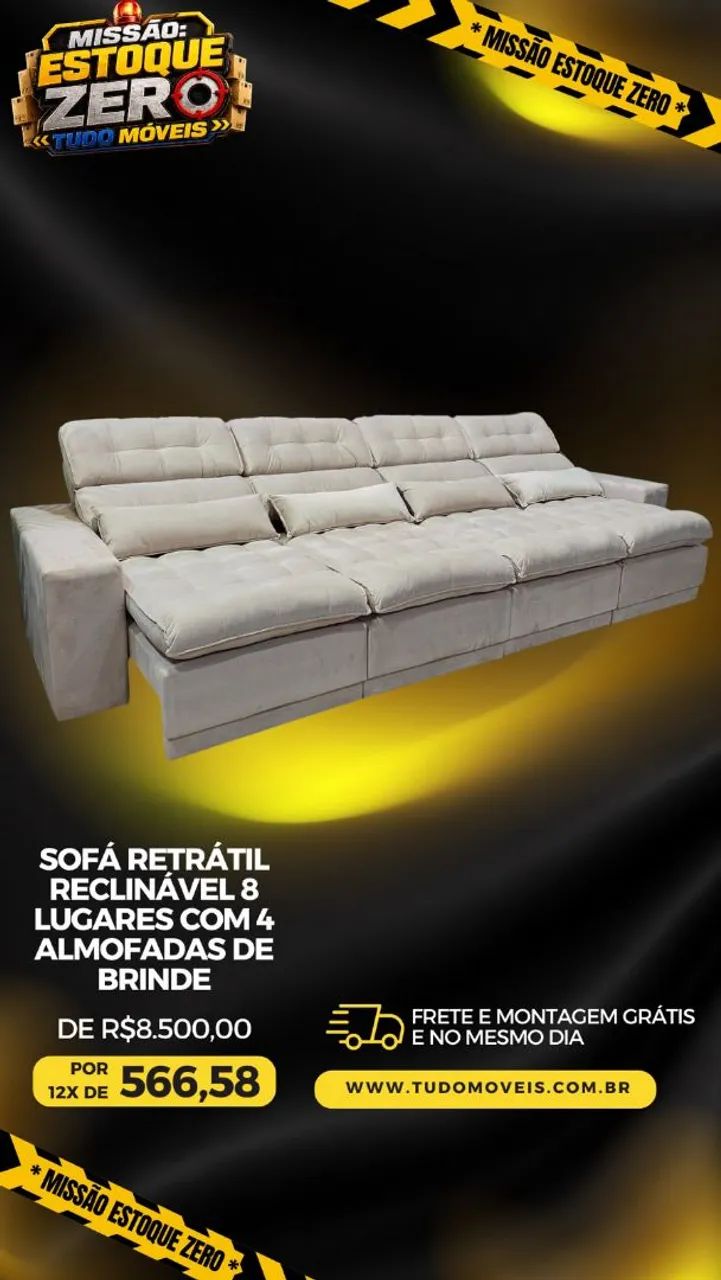 SOFA RETRÁTIL E RECLINÁVEL PARA 8 PESSOAS