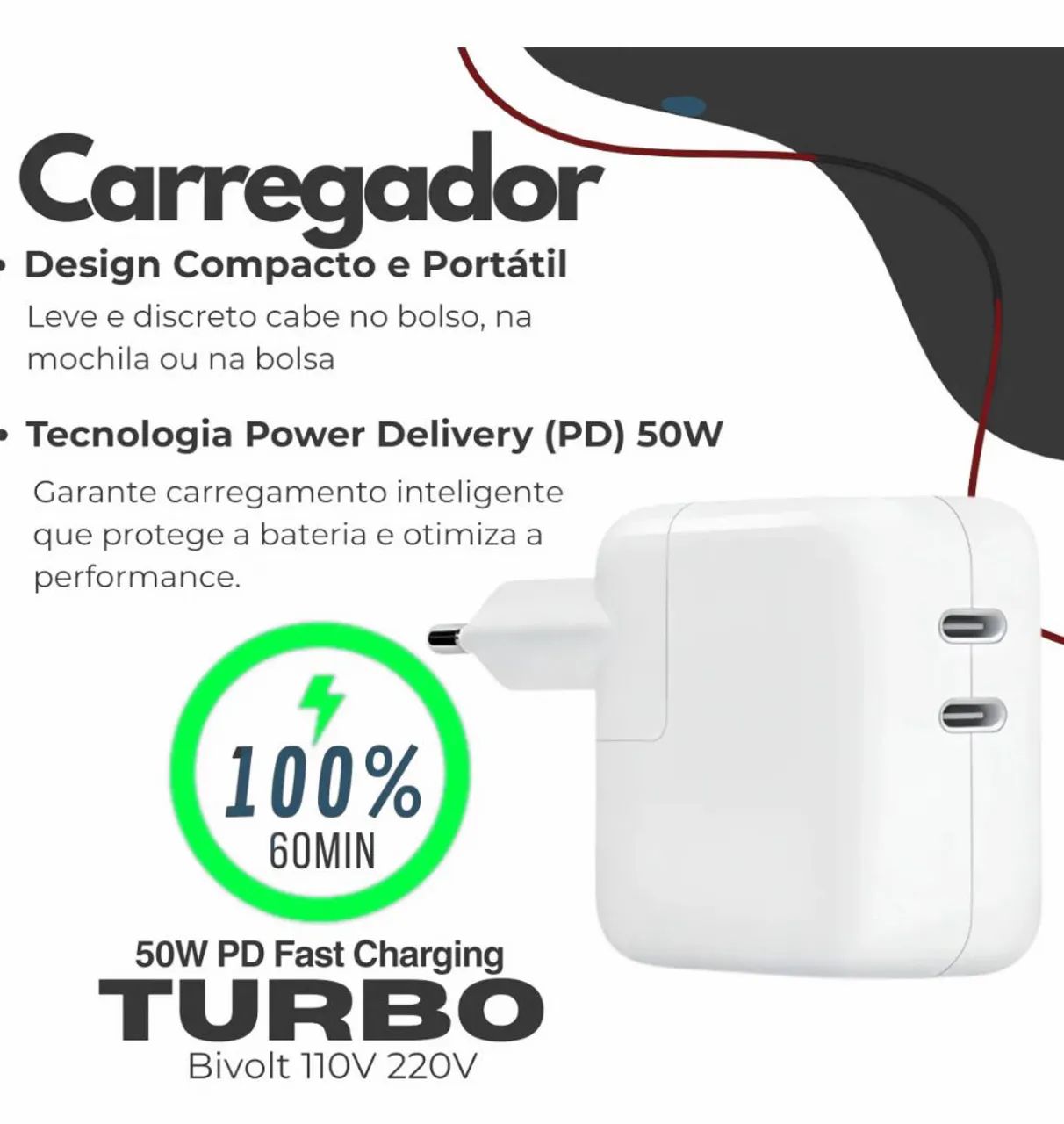 CARREGADOR FONTE 50W DUPLO IPHONE APPLE - Foto 3