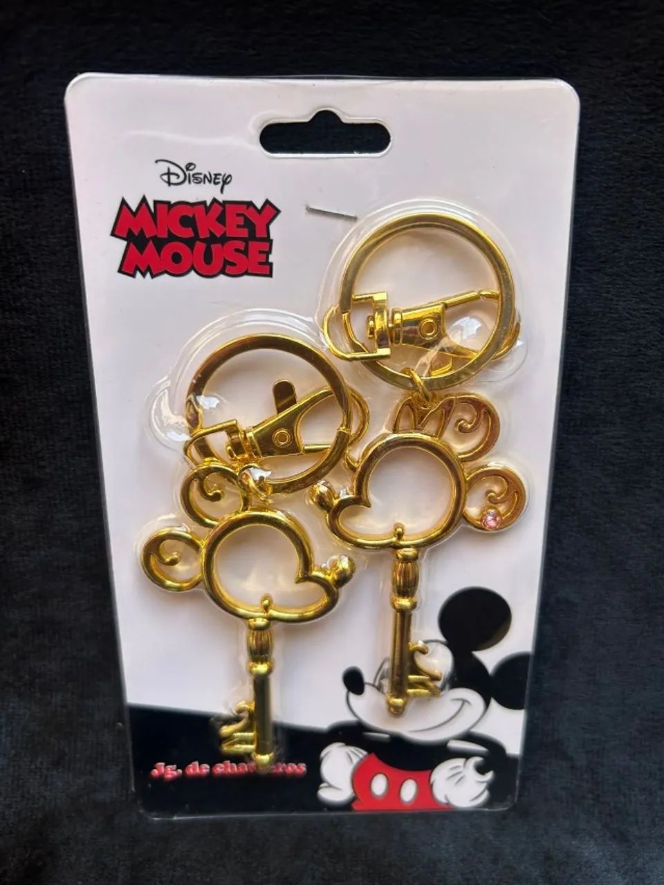 kit de chaveiros dourados mickey & minnie - disney