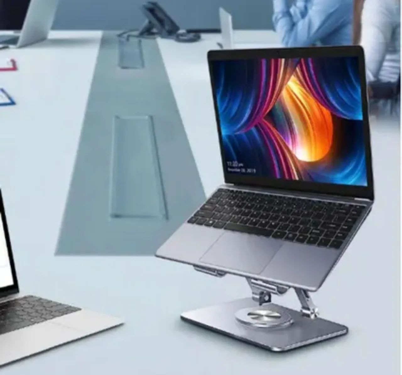 Suporte de alumínio ajustável para notebook e tablet gira 360 - Foto 3