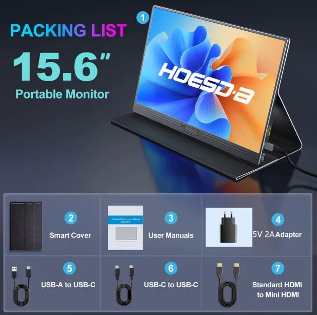 Monitor Portátil 15,6? Full HD IPS USB-C/HDMI HDR 60Hz com Capa - Novo/Lacrado - Foto 5