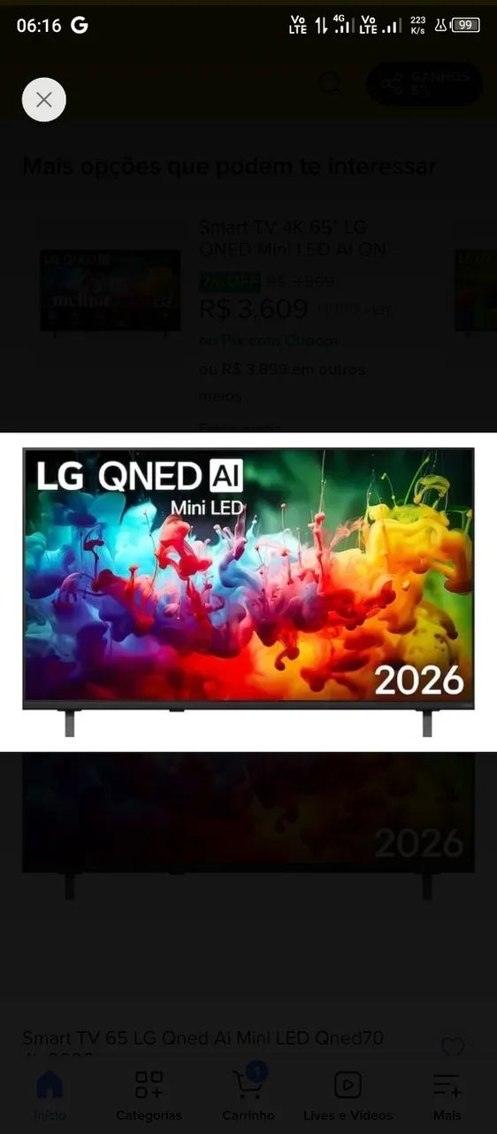 Tv smart Qned LG 55 polegadas 