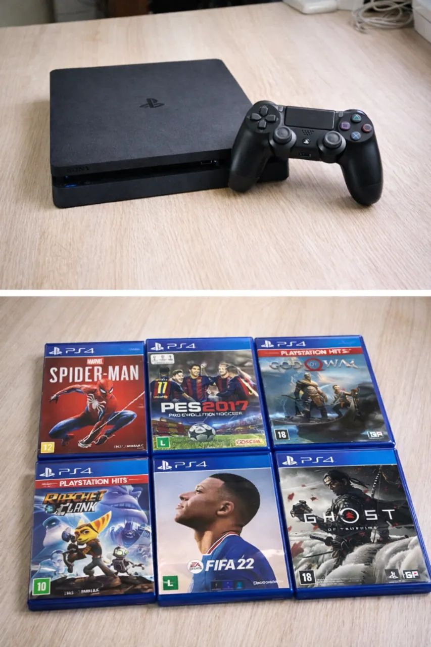 PlayStation 4 + 6 jogos + 1 controle - Perfeito estado