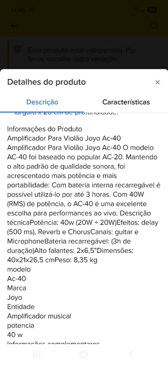 Amplificador para guitarra/violão e voz Joyo AC 40 - Foto 5