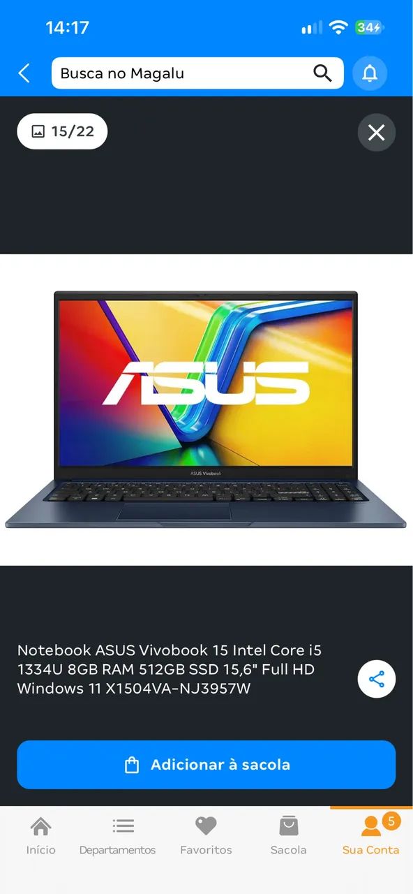 Notebook ASUS Vivobook Intel Core I5, 15,6? 512GB - Foto 2