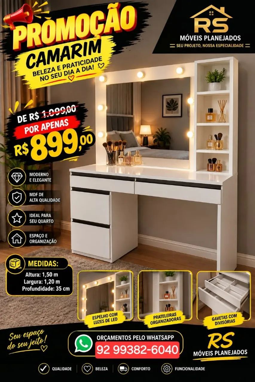 Camarim Penteadeira 100%mdf 