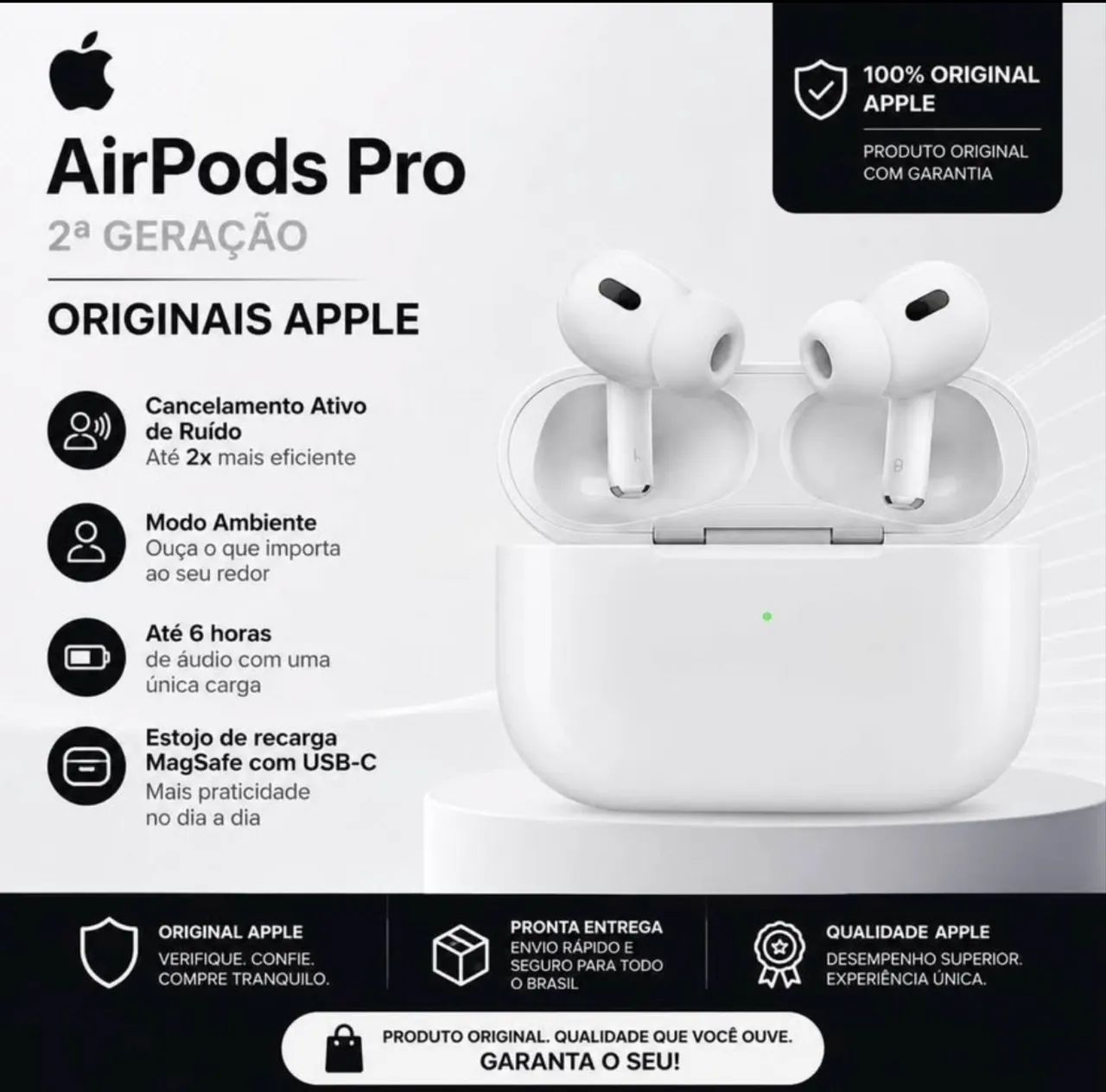 AIRPODS PRO 2ª GERAÇÃO ORIGINAL APPLE (SEMI NOVO) C/ CAIXA - Fones