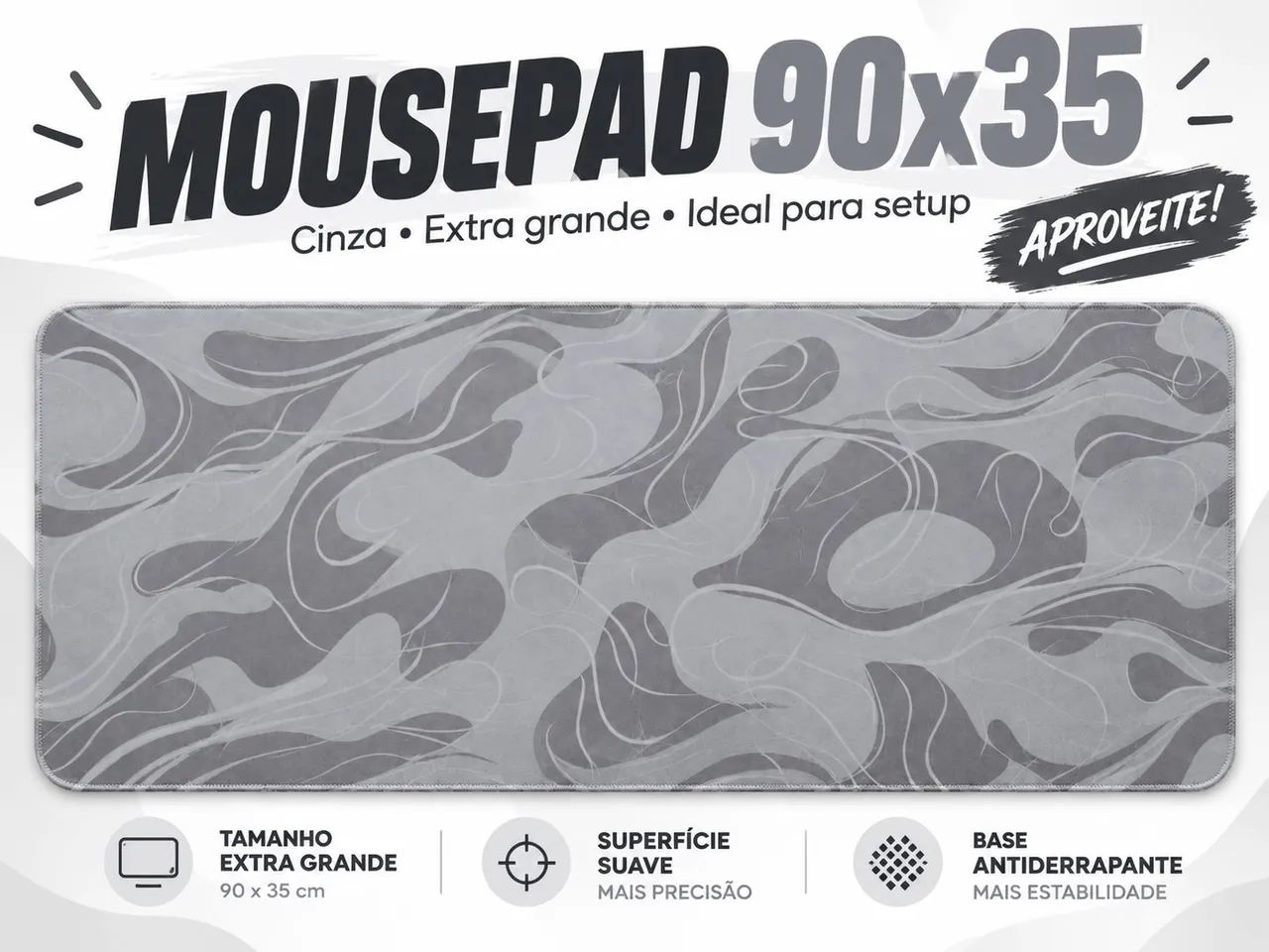 Mouse pad cinza 90x35