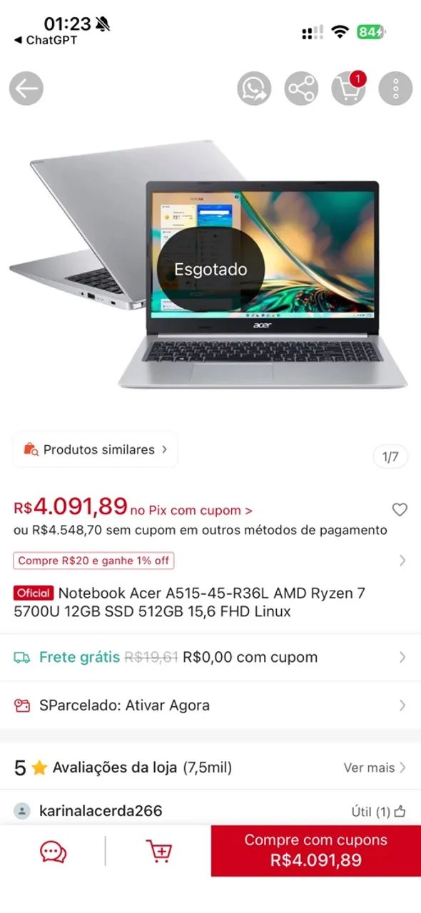 Notebook Acer 12GB/512GB SSD - Foto 3