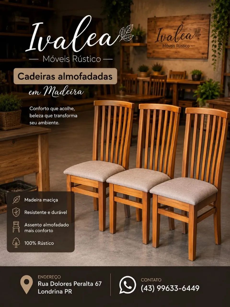 Cadeira Almofadada de Madeira Maciça 
