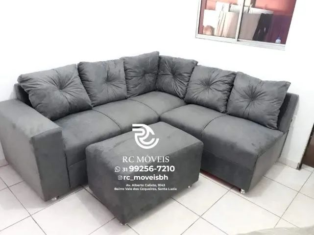 Sofá de Canto com Puff Material suede D33 Confortável Direto da Fábrica | Parcelamos - Foto 4
