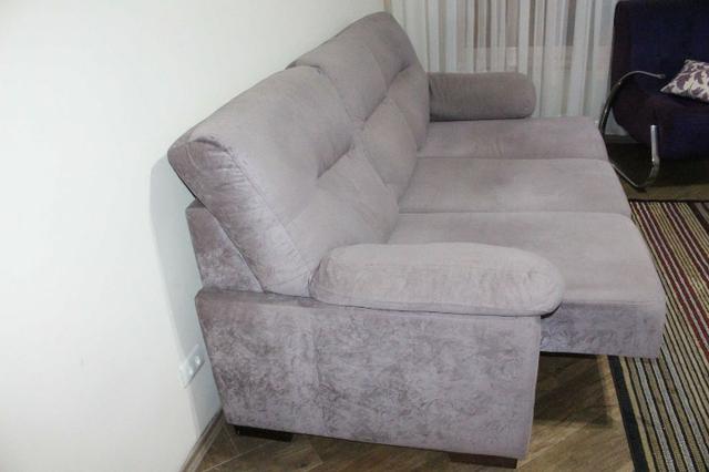 Sofá Cinza c/ Chaise Reclinável 2,17m