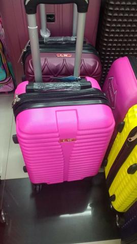 Mala pequena rosa nova ABS rígida resistente de rodinha para viagem com 2 zíperes