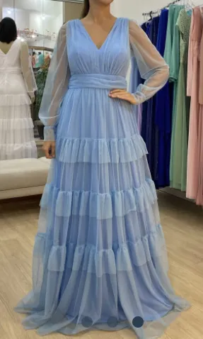 Vestido de Festa Debutante Azul Serenity Longo Bordado Cinderela Aluguel -  Closet - Locação e Venda de Roupas para Festa