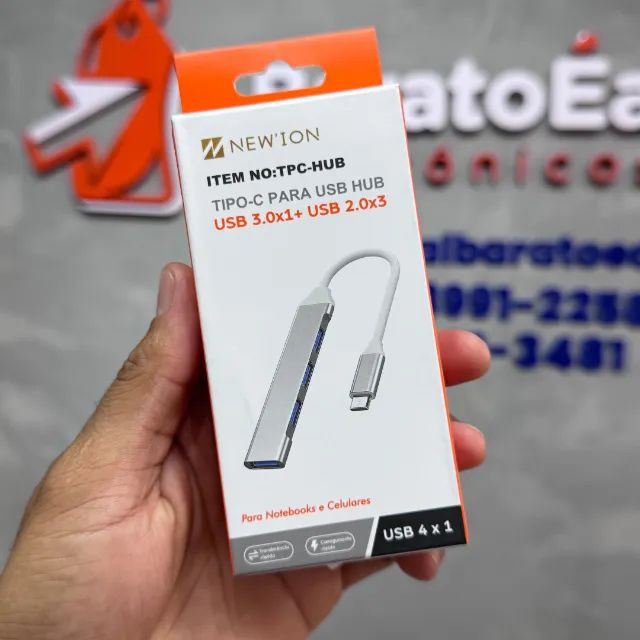 Hub USB 4x1 Tipo C para Notebook, Tablets e Celulares 