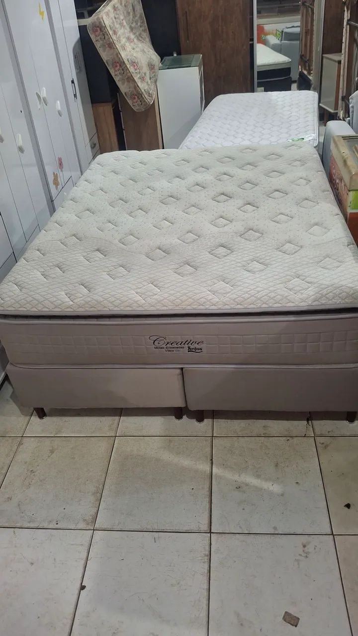 CAMA BOX CASAL QUEEN ANJOS MOLAS ENSACADAS GEL SEMI-NOVA 