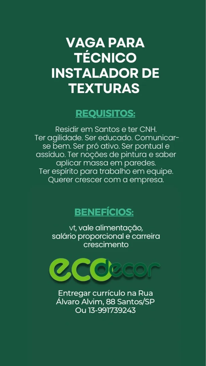 Vaga para aplicador de textura técnico 