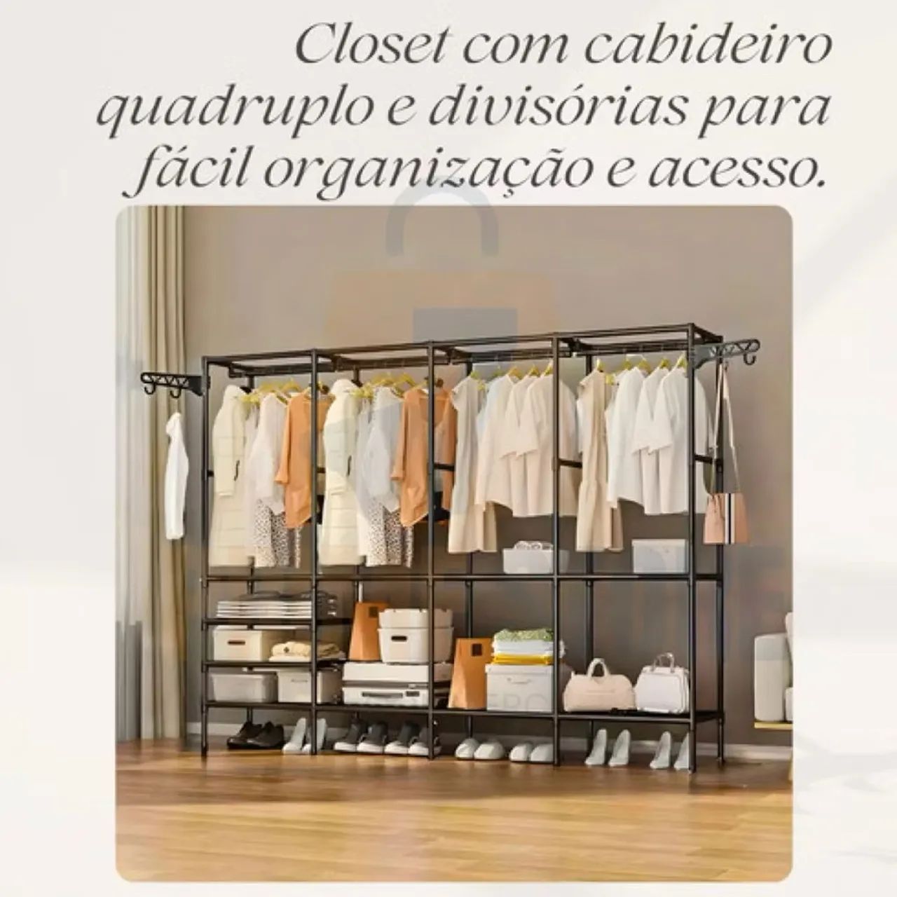 Estante Arara Cabideiro Prateleiras Sapateira Closet Roupas Guarda-roupa Croset Armário - Foto 3