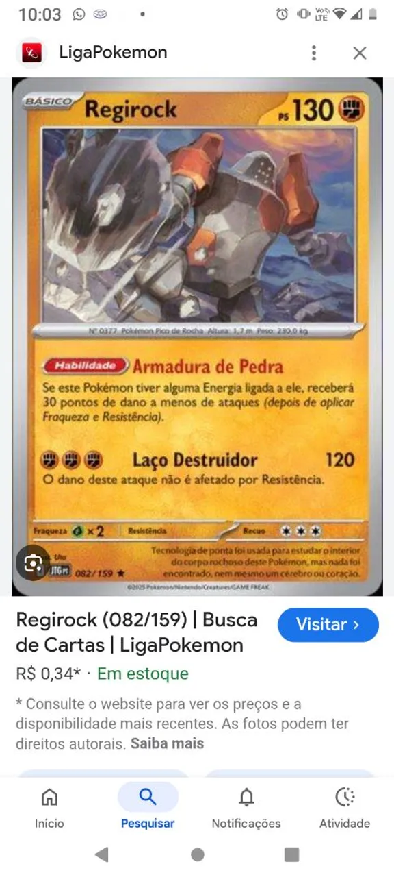 Carta Regirock (082/159) - LigaPokemon