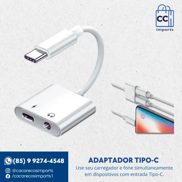 Cabo de áudio 2 em 1 tipo c para 3,5mm