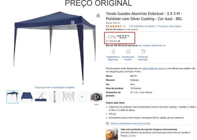 Tenda Gazebo Dobrável 3x3 Sanfonada Articulada AZUL da Belfix - Foto 6