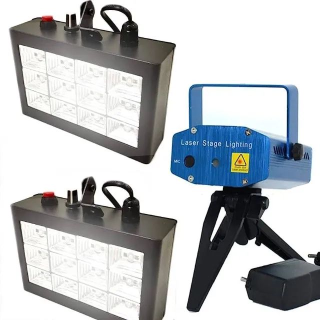 Kit Festa iluminação 2 Strobo 12 leds + 1 Mini Laser