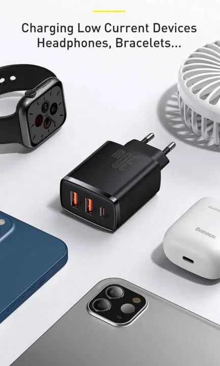 Carregador Triplo Baseus 30W - USB-C, USB-A, Tipo C - Foto 3