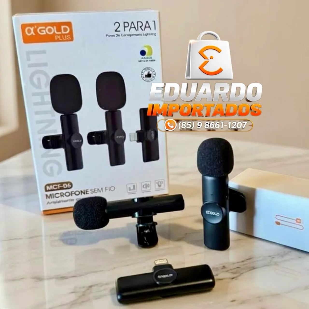 Microfone Sem Fio Lapela Duplo para iPhone Lightning 