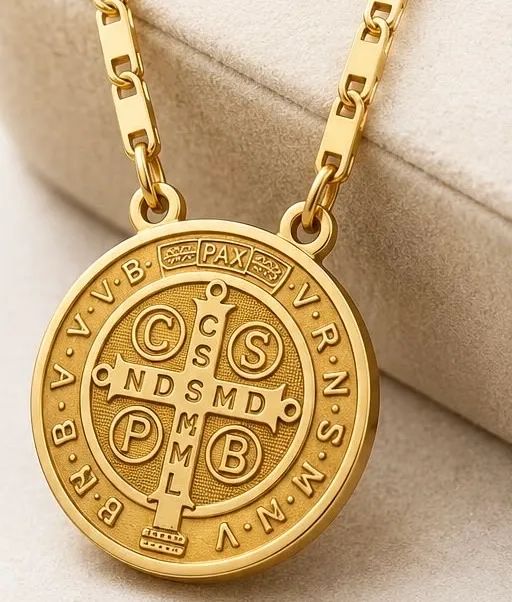 Escapulário São Bento e Virgem Maria em Ouro 18k 750