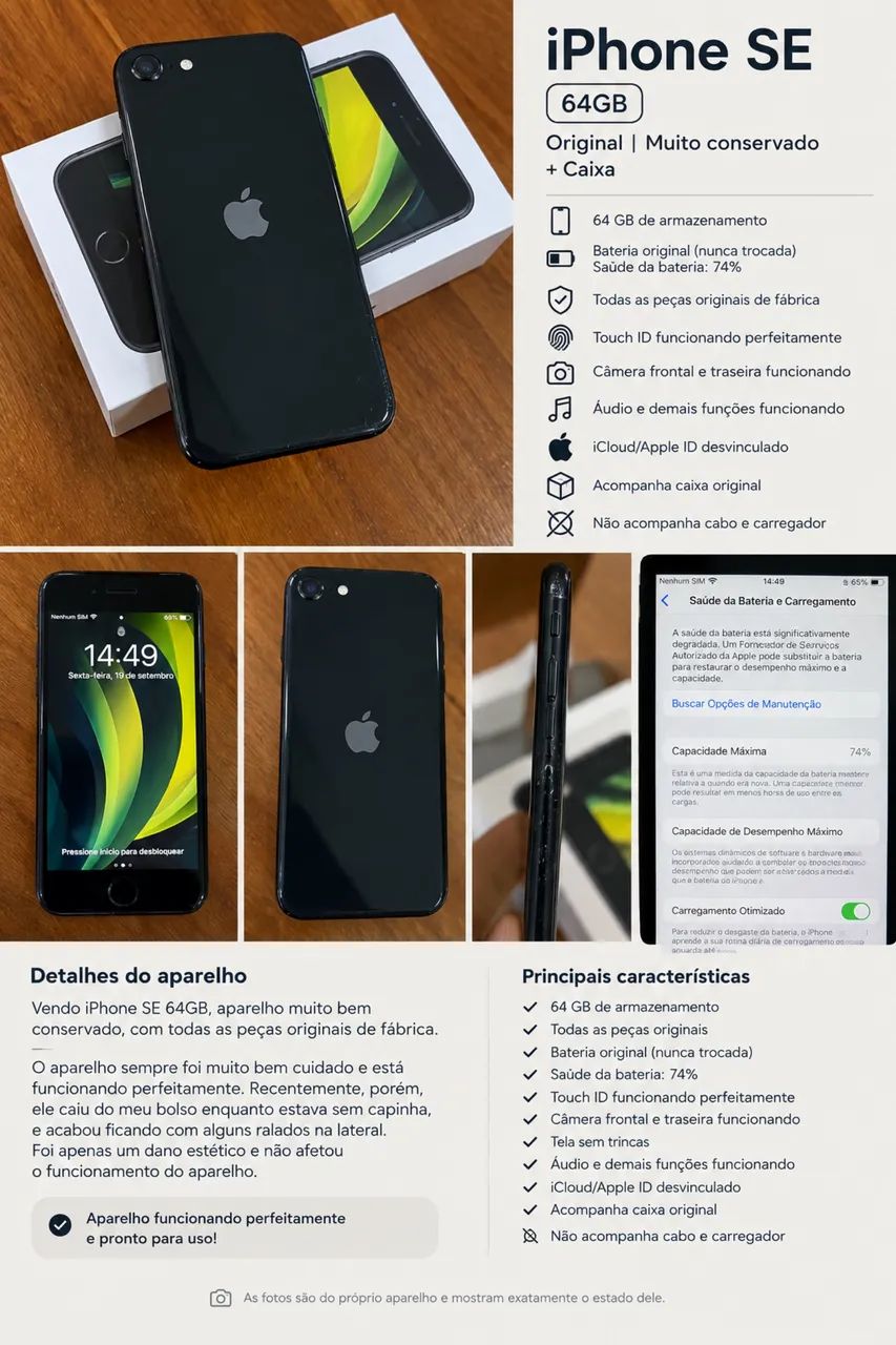 iPhone SE 64GB ? Original, muito conservado + caixa