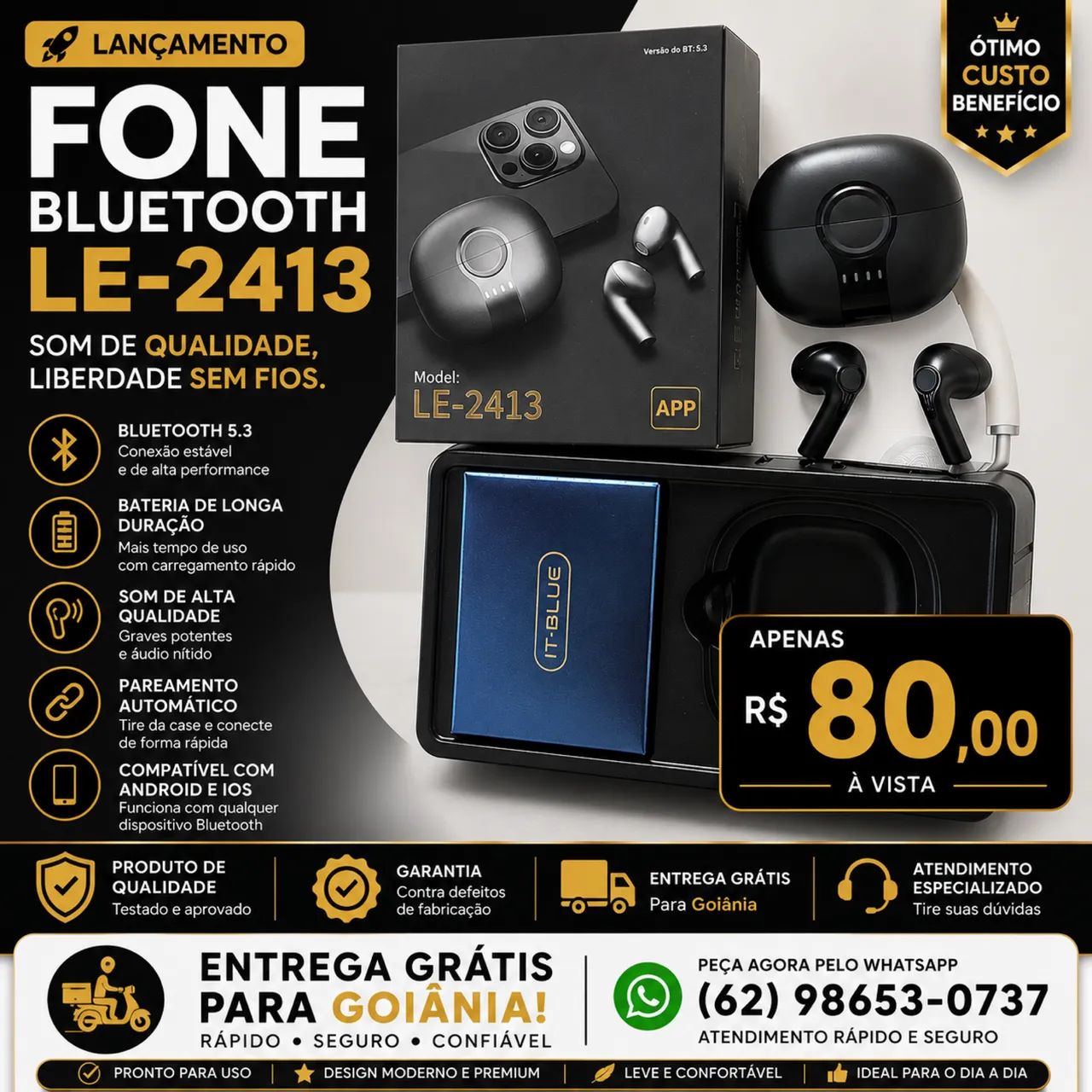 Fone Bluetooth ultra som