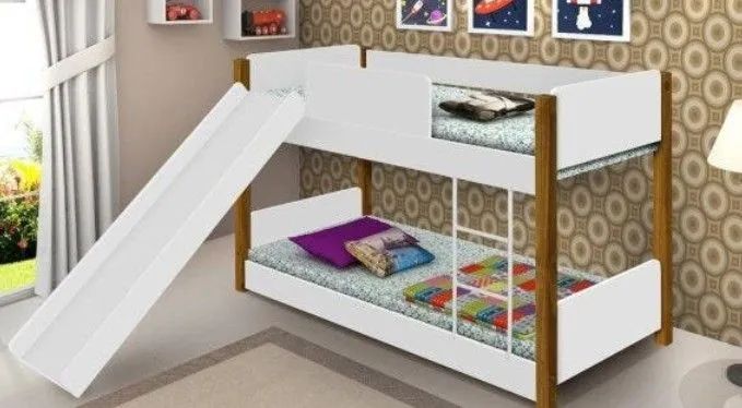 Beliche infantil com escorregador e colchão 