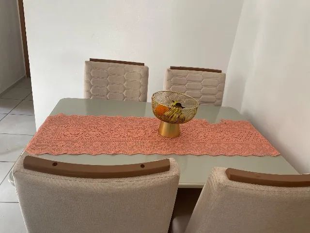 Mesa de Jantar Retangular 4 Lugares com Tampo de Vidro + Cadeiras Estofadas (Com NF) - Foto 3