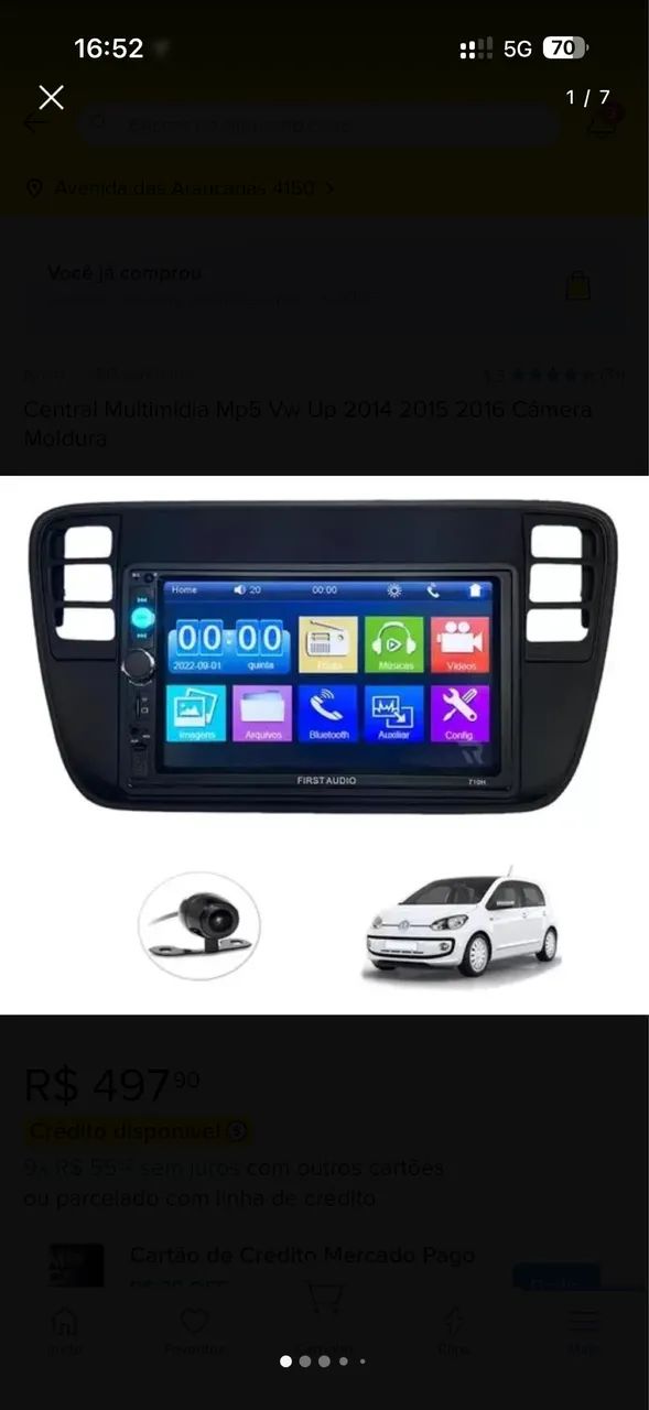 Central Multimídia MP5 VW UP 2014/2015/2016, Câmera e Molduras