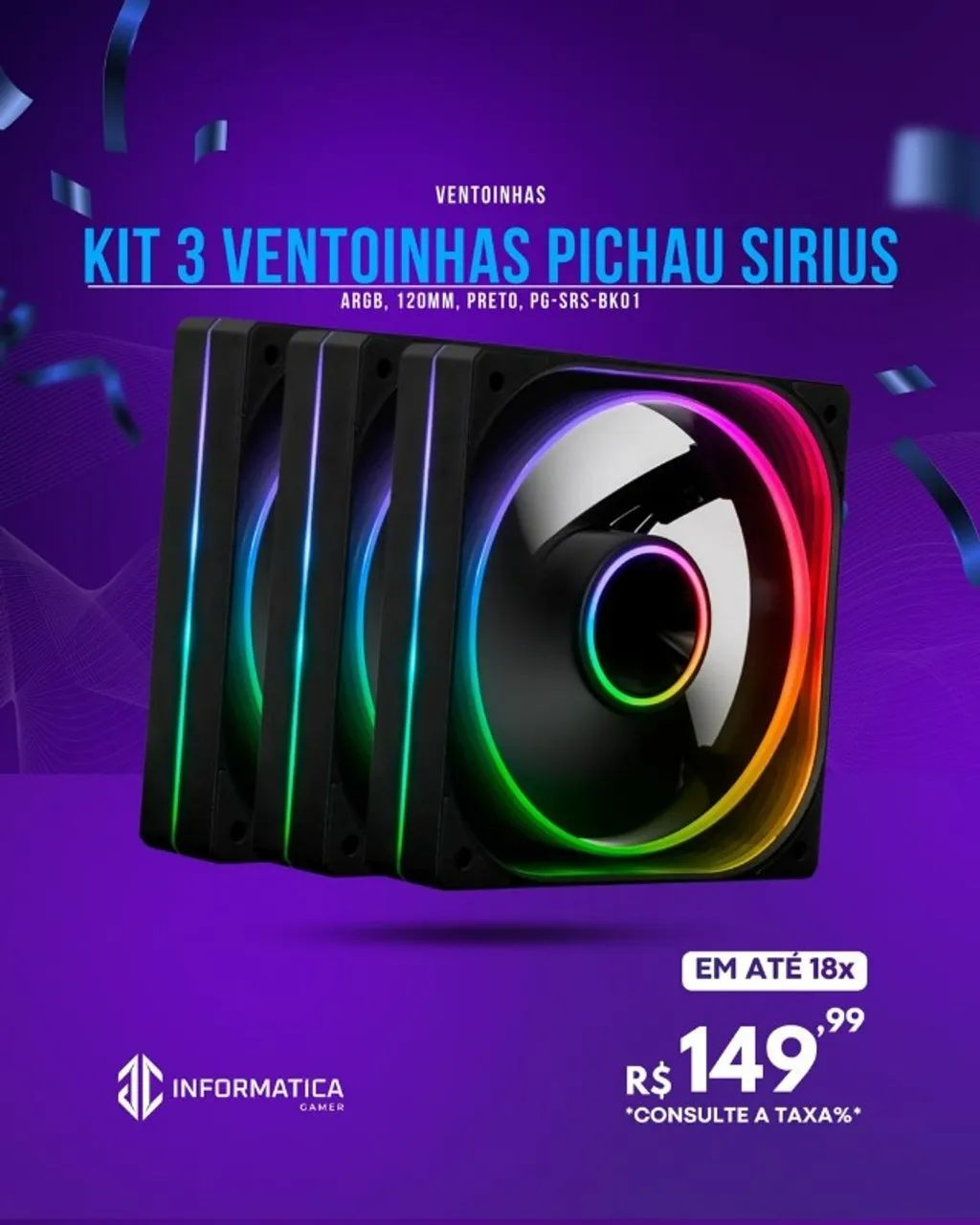 KIT 3 VENTOINHAS PICHAU SIRIUS