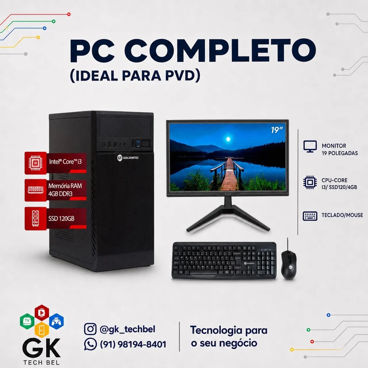 PC Completo Intel Core i3 4GB RAM, SSD 120GB