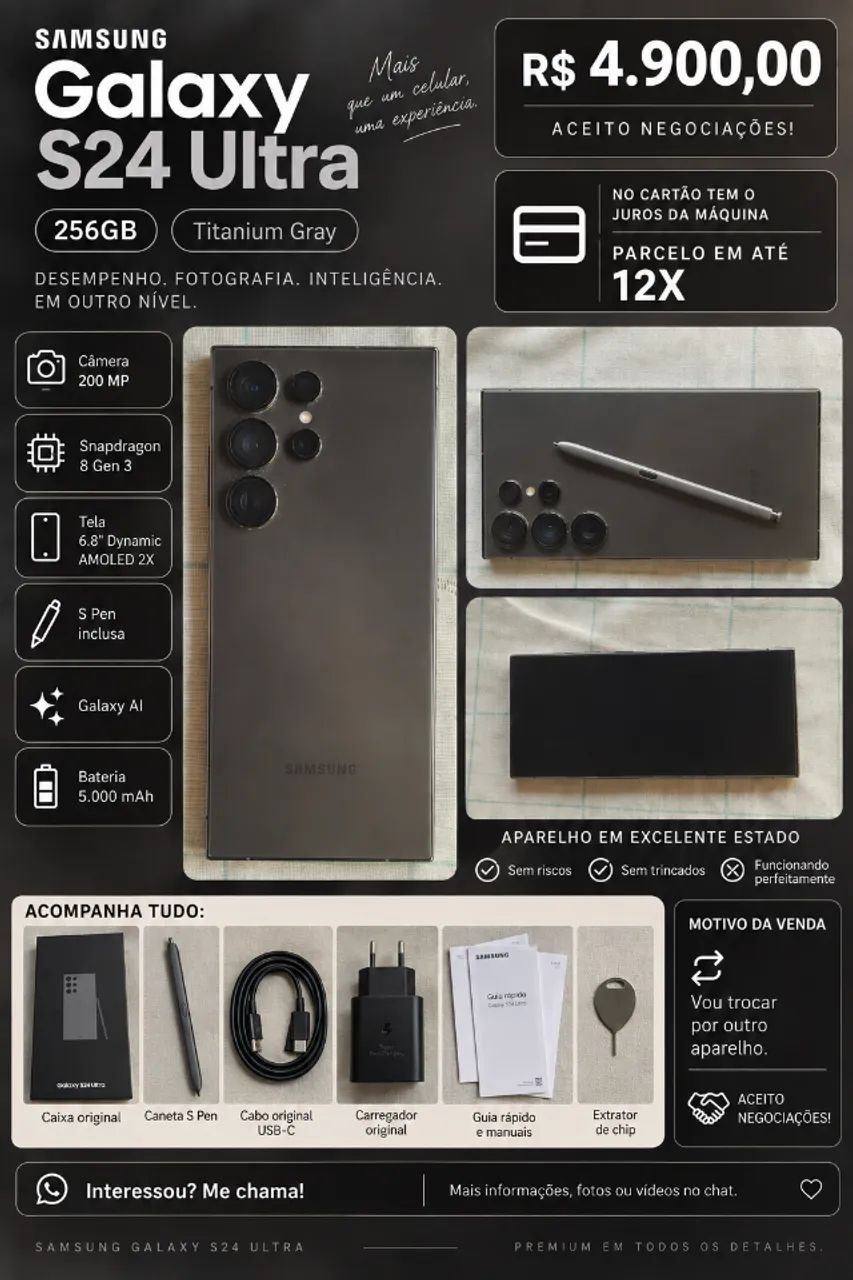 Samsung S24 Ultra, Semi-novo.