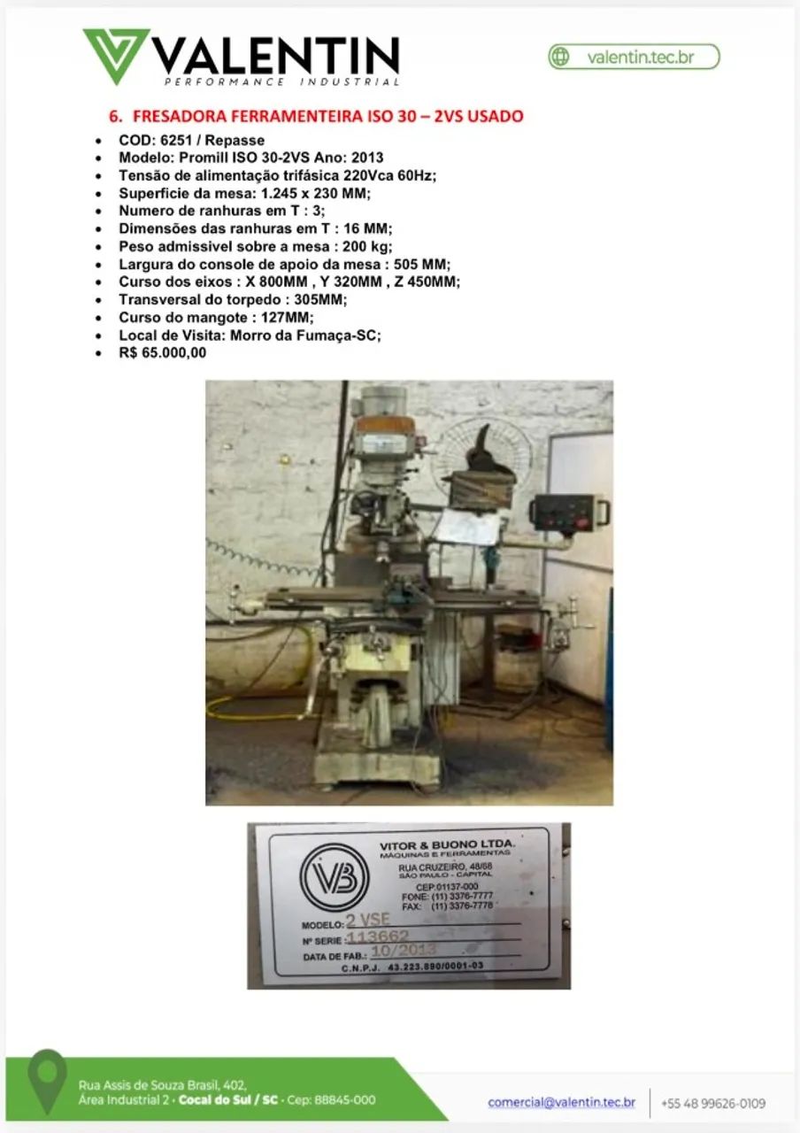 Fresadora ferramenteira ISO 30- 2VS- Usada/ Parcelamos em até 12x
