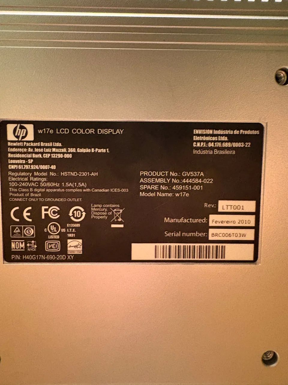 Monitor HP 17? LCD w17e - Excelente Estado - Funcionando Perfeitamente - Foto 2