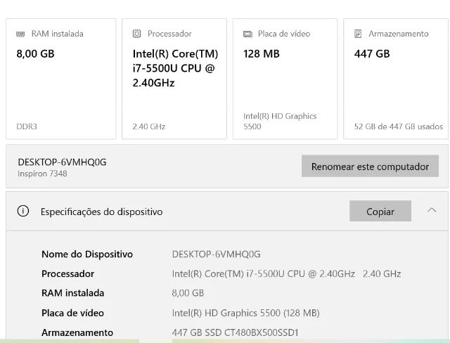 Notebook Dell inspiron 7348