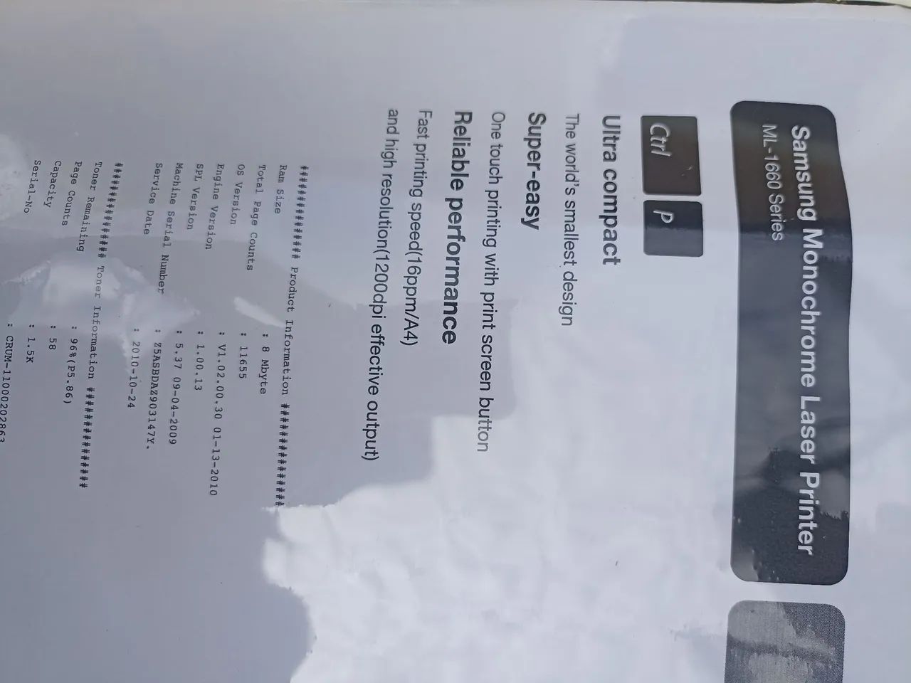 Impressora Samsung hp ml1665 laser monochrome printer zerada - Foto 2