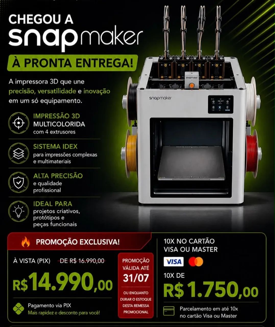 IMPRESSORA 3D SNAPMAKER U1 4 BICOS