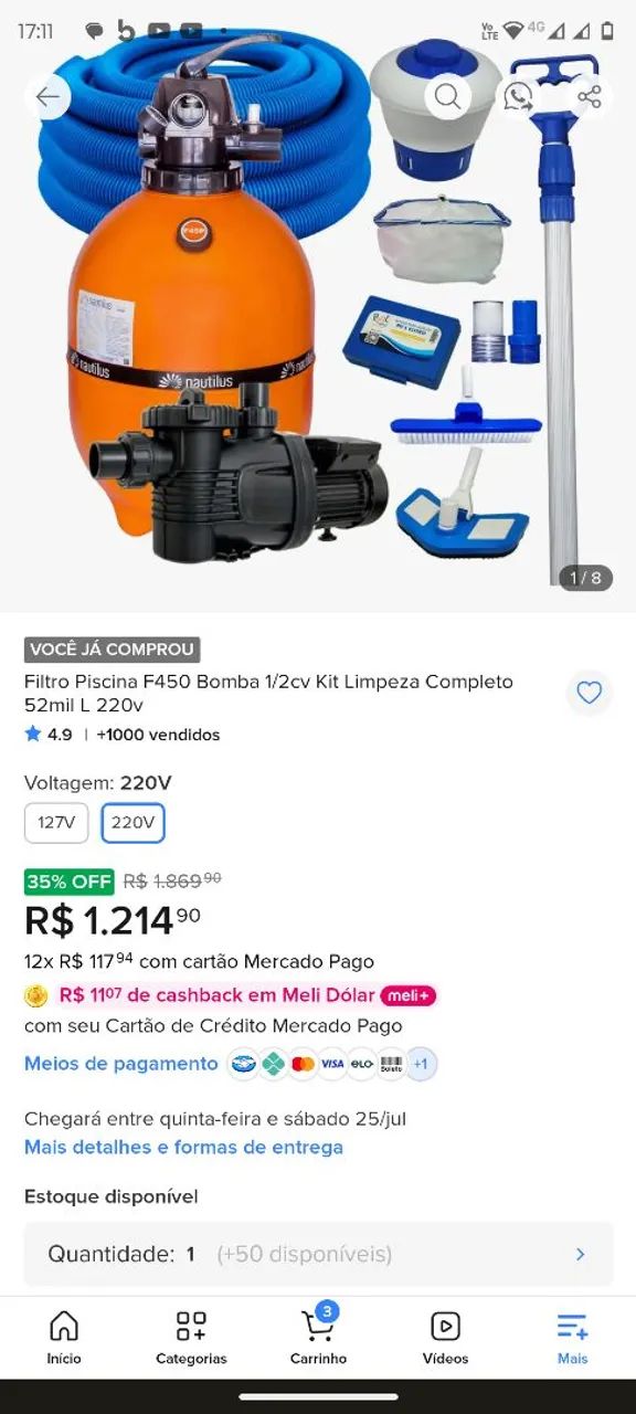 Kit filtro e bomba para piscina 