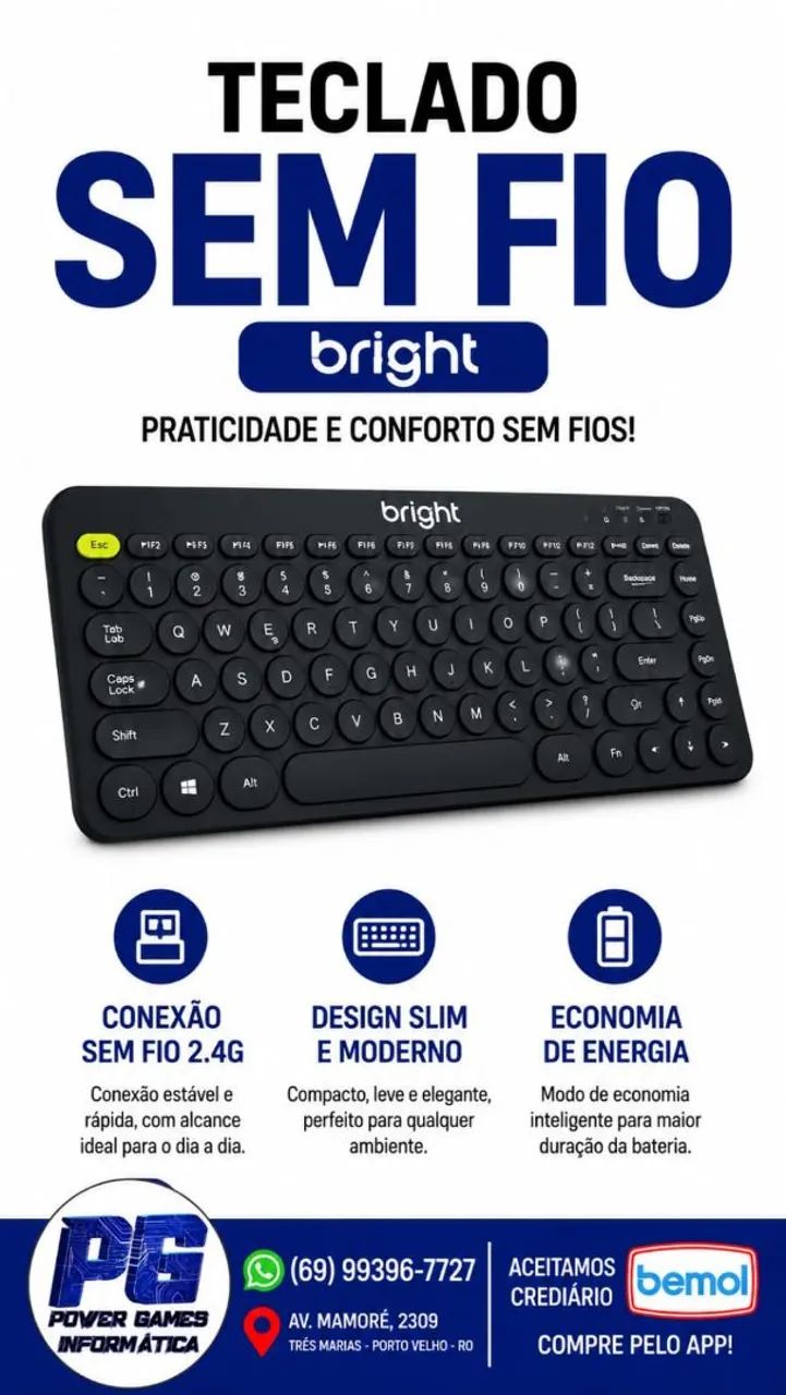 TECLADO SEM FIO WIRELESS BLUETOOTH 