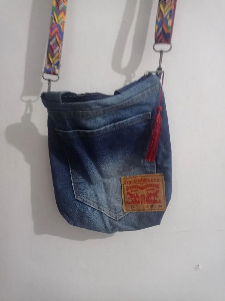 Bolsa jeans feito a mão com alça transversal e ombro  - Foto 3