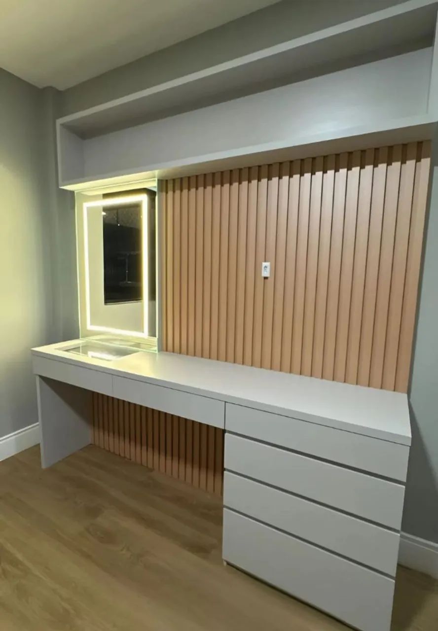 Penteadeira Com Espelho Front Led/Painel De Tv Ripado L 2.00 M