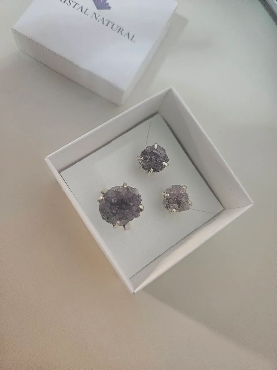 Conjunto Anel e Brinco Prata 950 Druza de Ametista 