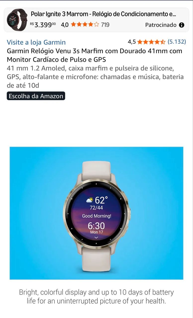 Relógio Garmin Vênus 3S  - Foto 4