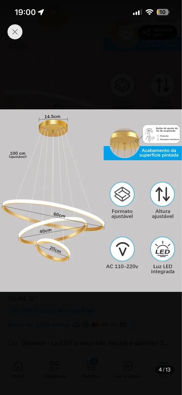 Lustre de led pra sala  - Foto 3