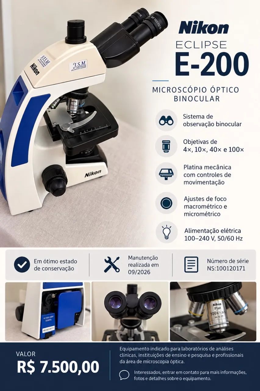 Microscópio Nikon Eclipse E-200 Profissional Revisado - Foto 5